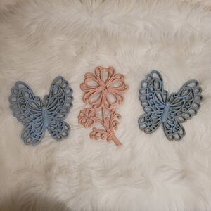 Vtg MCM Butterfly Flower Wall Art Set
